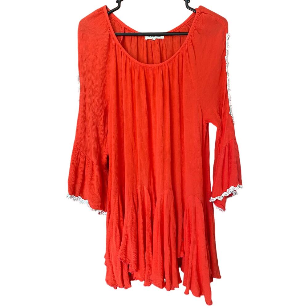 Indigo Soul Medium 100% Rayon Dress Scoop Neck Red - Picture 3 of 7